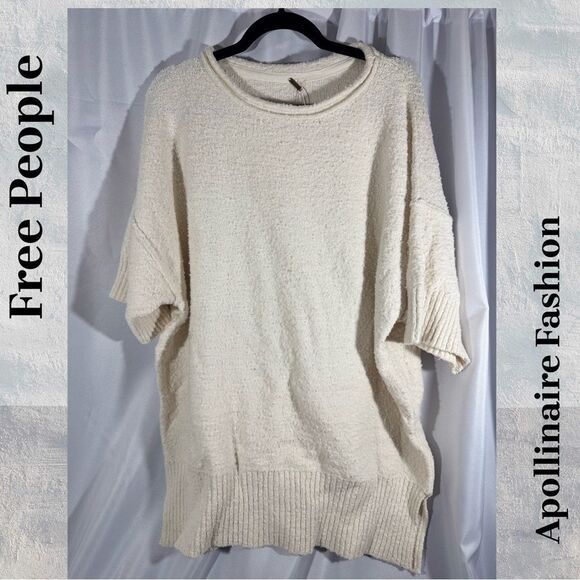 FREE PEOPLE BOUCLE KNIT SWEATER TUNIC DRESS IVORY SMALL NWT - Picture 1 of 4